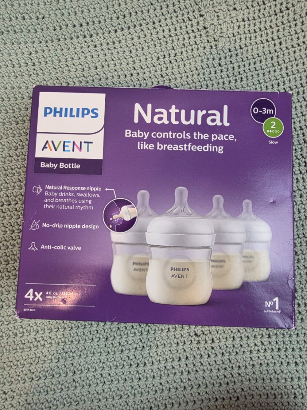 Philips Avent Natural Baby Bottles, Slow Flow, 4 oz, BPA-Free, 4-Pack